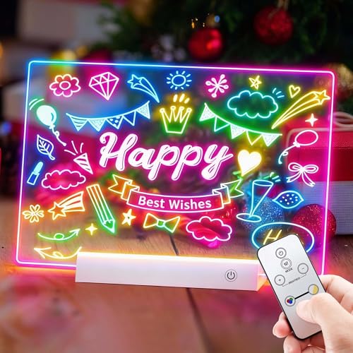 LED Drawing Board with Remote Control,Rechargeable Glow Doodle Light Up Drawing Tablet,9 Colors & 2 Modes Dry Erase Neon Led Note Board for Decor & Message,Birthday Graduation Gift,White - color: White