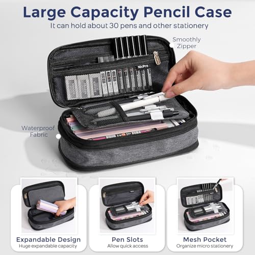 Nicpro 50 PCS School Supplies Stationary Set with Pencil Case - 6 Gel Pens & Refills, 12 Highlighters, 6 Art Mechanical Pencil Set, 12 Tube lead Refills for College Essentials Office Stationery -Black - color: Black, size: 50 PCS
