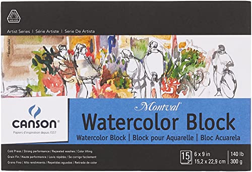 Canson Artist Series Montval Watercolor Paper, Fold Over Block, 6x9 inches, 15 Sheets (140lb/300g) - Artist Paper for Adults and Students - Watercolors, Mixed Media, Markers and Art Journaling - size: 6" x 9"