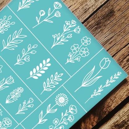 2 Sheets Silk Screen Stencil, Single Plant Flower with Common Text Reusable Mesh Stencil Self-Adhesive Silk Screen Printing for Wall Border Wood Fabric Home Craft Decor - style: Single Plant Flower