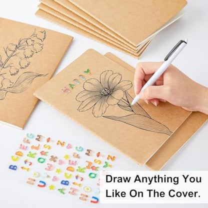 feela 8 Pack Unlined Kraft Paper Notebooks, Blank Journal Note Pad for Drawing Writing, Small Sketchbook Travel Journal Bulk for Women Kids Students Office School Supplies, A5, 60 Pages, 8.3” X 5.5” - style: Blank-8 Pack