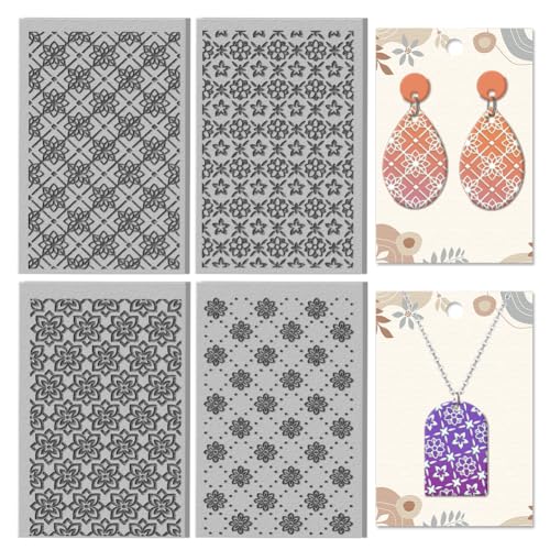 CHGCRAFT 4 Sheets Mandala Clay Texture Mat Artistic Plaid Flowers Polymer Clay Texture Sheets DIY Tools for Pottery Earring Jewelry Making Stamp Engraving Machines, 4x2.6inch - style: Mandala