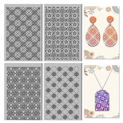 CHGCRAFT 4 Sheets Mandala Clay Texture Mat Artistic Plaid Flowers Polymer Clay Texture Sheets DIY Tools for Pottery Earring Jewelry Making Stamp Engraving Machines, 4x2.6inch - style: Mandala