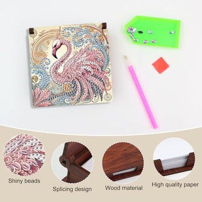 Diamond Painting Kit memo Box, Diamonds Art DIY Flamingo Patterns Sticky Note Box Special Shape Drill, with 160 Sticky Note, Ideal for Home Office Supplies, Handicrafts, Holiday Gifts - color: Flamingo