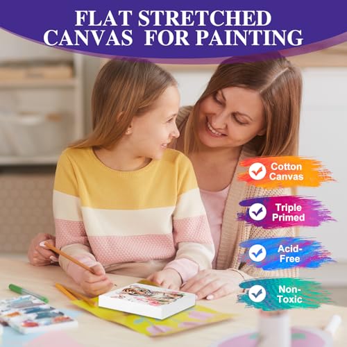 ESRICH 4 Pack Mini Canvases for Painting 5x5In, 5/8''Profile Small Square Canvases, Primed Cotton Small Stretched Canvas for Kids' Painting Supplies Such as Painting Parties,School&Home Decor Projects - size: 5x5in