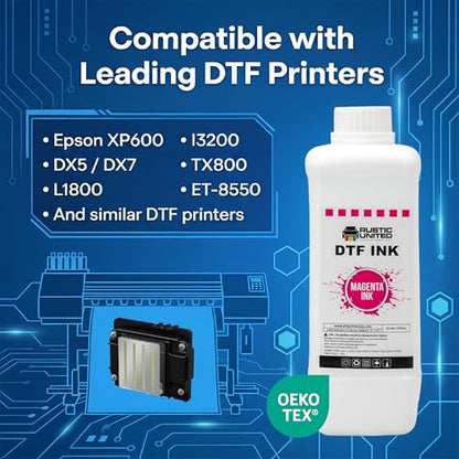Premium Magenta DTF Ink Refill 1L / 34oz for Heat Transfer Printing, Compatible with Epson ET-8550, ET-8500, XP-15000, L1800, L805, R1390, R2400, DX5, DX7, XP600, I3200 Printers - color: Magenta, size: 1000ml