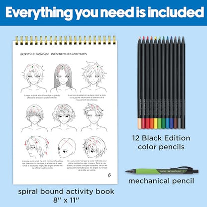 Faber-Castell Anime Drawing Kit: Shonen Edition | Step-by-Step Instruction Book with 20 Practice Pages, Color Pencil Set & Drawing Supplies for Kids, Summer Craft Supplies (1 Book) - style: Shonen Edition