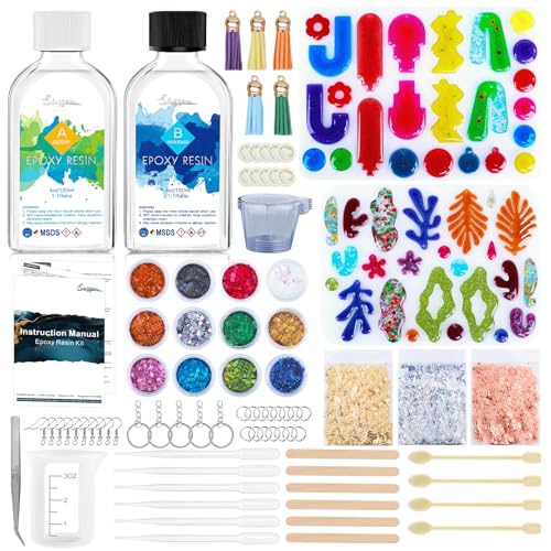 Suzzam 8OZ Epoxy Resin Jewelry Making Kit - No Yellowing, No Bubbles, Easy Mix 1:1, Crystal Clear Resin Kit with Silicone Mold & Resin Supplies for DIY Craft Jewelry