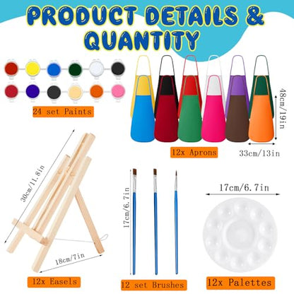 Ireer 84 Pcs 12 Sets Paint Party Kits Animal Pre Drawn Canvas, Wooden Easel, Paintbrushes, Palette, Acrylic Paints and Aprons, Pre Drawn Canvas to Paint for DIY Birthday Party Gift(8 x 10 Inches) - size: 8 x 10 inches