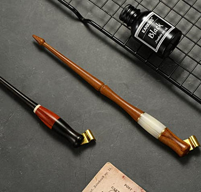 XIAOYU Oblique Wooden Pen Set, Calligraphy Set for Beginners, 5 Calligraphy Dip Pen Nibs, Black - color: Black