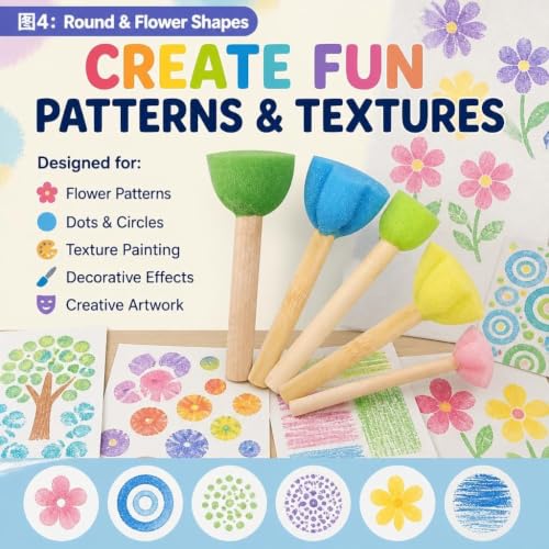 15 Pcs Foam Sponge Paint Brushes Round Flower Paint Sponges Assorted Size Foam Paint Brushes with Wooden Handles Craft Painting Tools for Artists DIY Projects