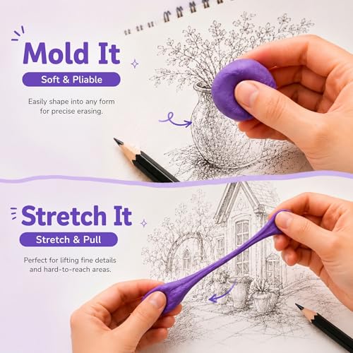 8 Pack Kneaded Erasers with Individual Storage Cases, Large Size Moldable Kneadable Erasers for Artists, 67 Theme Graphic Art, Supplies for Sketching, Drawing, Charcoal & Graphite (Style 1) - style: Style 1