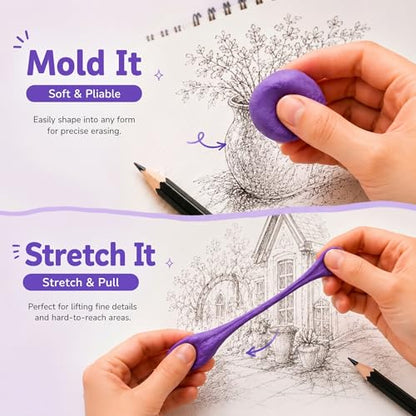 8 Pack Kneaded Erasers with Individual Storage Cases, Large Size Moldable Kneadable Erasers for Artists, 67 Theme Graphic Art, Supplies for Sketching, Drawing, Charcoal & Graphite (Style 1) - style: Style 1