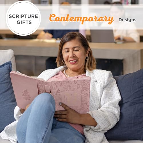 Christian Art Gifts Premium Vegan Leather Fashion Floral Bible Cover for Women: Strength & Dignity - Prov. 31:25 Inspirational Scripture Verse Carry Case w/Pockets & Pen Storage, Pink & Gold, Medium - size: Medium