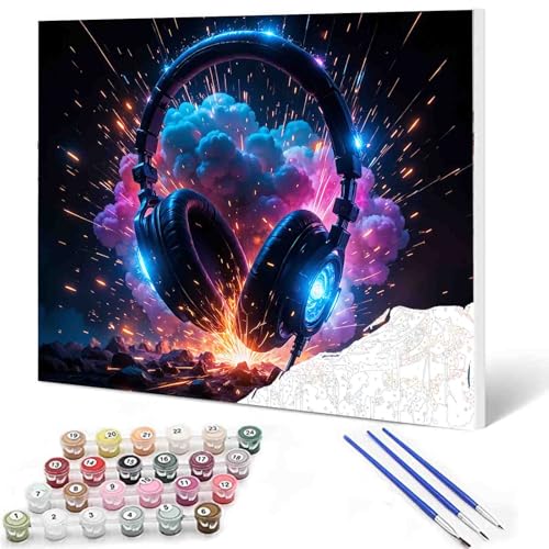 DIY Paint by Numbers,Hanging Headphones,Colorful Canvas Oil Painting Kit for Kids & Adults, 16X20 inches Drawing Paintwork Acrylic Pigment,for Home Living Room Decorative Painting Frameless - color: Music-12, size: 16''x20''(Frameless)