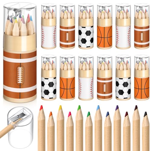 12 Set Sport Mini Drawing Colored Pencils Gift Bulk with Sharpener 3.5" Small 12 Colors Travel Colored Portable Pencil for Adults Art Painting - style: Sport