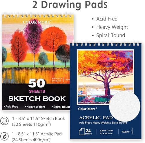 Deluxe Art Set with 2 Drawing Pads, Crayons, Acrylic Paints, Colored Pencils Set in Wooden Case, Professional Art Kit for Adults, Artist and Teens, Paint Supplies