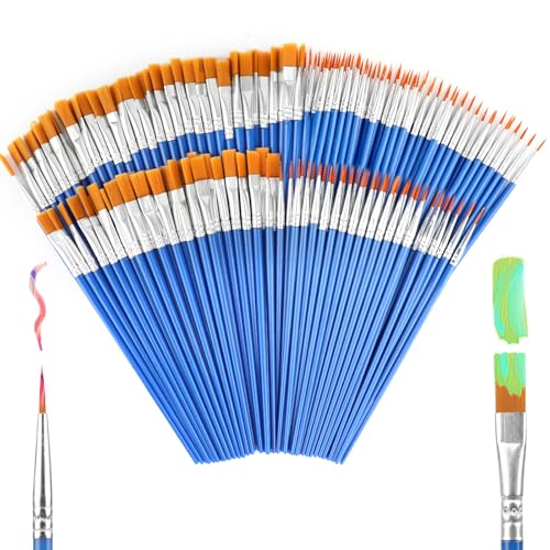 160 Pcs Small Paint Brushes Bulk, Flat and Round Pointed Paint Brushes Set for Kids Classroom Watercolor Canvas Face Painting Acrylic Painting