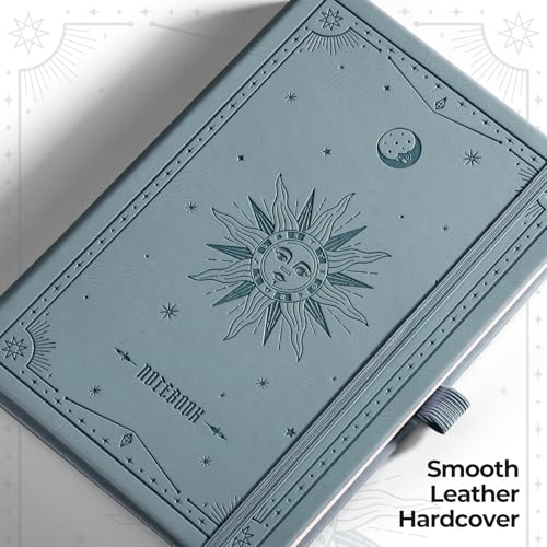 EMSHOI Dotted Journal Notebook, 320 Pages, A5 Small 5.75"x8.38", PU Leather Hardcover, 100 GSM Thick Paper, 5mm Dot Grid Notebook for Journaling, Planning, Drawing, Writing, Gray Blue - color: GrayBlue, size: A5 Dotted