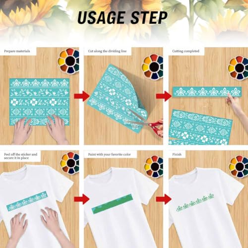 2 Pcs Highland Cow Silk Screen Stencil, Sunflower Self-Adhesive Reusable Silk Screen Printing Stencils Template for Painting on Wood, Fabric, Walls, Garden Decor & DIY Crafts - style: Sunflowers Cow