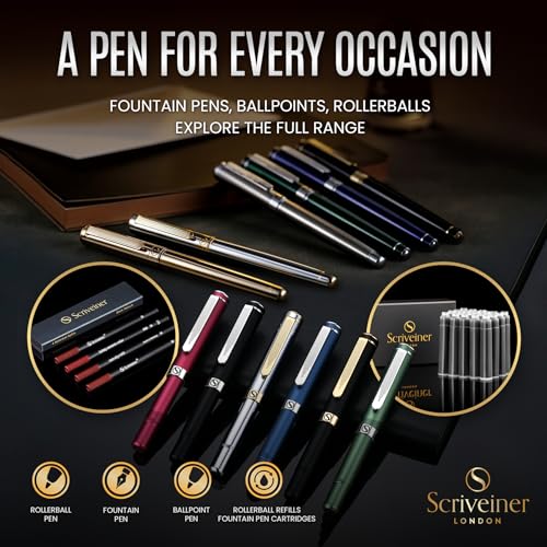 Scriveiner Deep Crimson Red Fountain Pen - Stunning Luxury Pen with Chrome Finish, Schmidt Nib (Medium), Best Pen Gift Set for Men & Women, Professional, Executive, Office, Nice Pens - color: 12. Crimson Red with Chrome, style: Medium Nib