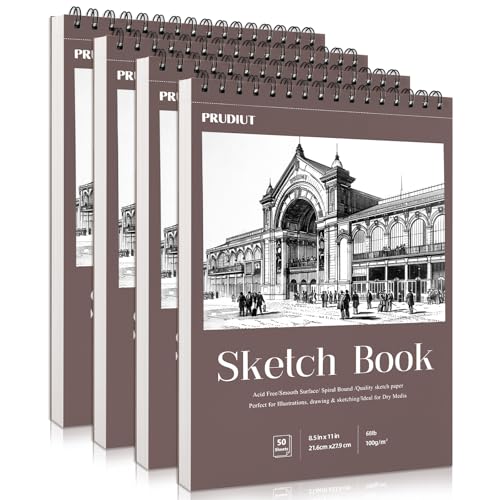 4 Pack Sketch Book 8.5×11 inch, Spiral Bound Sketch Pad 50 Sheets (68lb/100gsm), Acid-Free Sketchbook for Drawing Painting Sketching, Art Paper Drawing Supplies for Adults Artists Ideal Gifts - color: Reddish brown, size: 8.5 x 11inch(4 Pack)