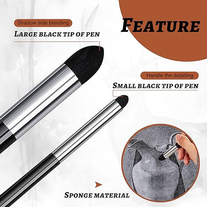 Kosiz 12 Pcs Blending Sponge Pen Double Headed Rub and Buff Washable Sketch Rubbing Sponge Brush Wipe Reusable Blending Stump Drawing Art Blenders for Artist Highlight Shadow Detail Tool (White,Black) - color: White,black