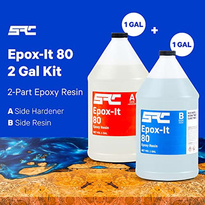 SPRESIN Epox-It 80 Clear Epoxy Resin Kit 2-Gal (1 Gal Part A + 1 Gal Part B) for Beginners and Experts, Coating, Bar Top, Countertop, Tabletop- Crystal Clear Formula for Jewelry Art, Laminating - size: 2 Gal