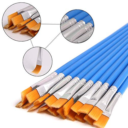 DECYOOL 60 Pcs Flat Paint Brushes Bulk, Small Paint Brush Set for Painting | Shed-Free Nylon Bristles, Art Crafts School Projects, Versatile for Watercolor Oil Gouache Acrylic Painting - style: Flat Brushes