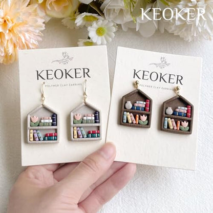 Keoker Back to School Clay Cutters, Polymer Clay Earrings Cutters for Jewelry Making, Bookshelf Polymer Clay Cutters, Teacher Clay Cutters for Earrings, 8 Shapes Clay Earring Cutters