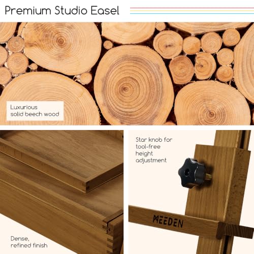 MEEDEN Painting Easel with Storage: H-Frame Beech Wood Art Easel for Adults, Artists, Students, Beginners - Adjustable 50"-80" H, Holds Canvas Up to 47 Inches - color: Walnut