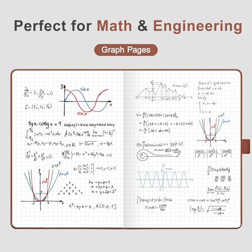AHGXG Graph Grid Paper Notebook, 160 Pages, A5 Medium Size (5.7'' x 8.3''), 120 GSM Thick Paper, Leather Hardcover, for School, Students, Math, Engineering (Brown) - color: Brown, style: Grid
