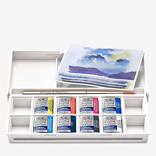 Winsor & Newton Cotman Watercolor Paint Set, 8 Half Pan, Sky Colors w/ Brush - style: 8 Half Pan Sky Colors
