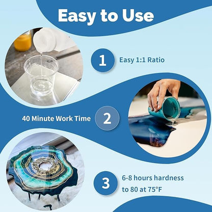 JANCHUN Crystal Clear Epoxy Resin Kit 72oz, Bubble-Free, Anti-Yellowing, Self Leveling Easy Mix 1:1 Coating and Casting Resin for Table Top, Molds, Tumbler Crafts, Painting, Jewelry, DIY Gifts - size: 72oz-kit