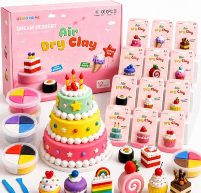 Air Dry Clay for Kids - 12 Dream Dessert Designs Modeling Clay Kit - Model Sculpting Set, Ultra Soft Safe & Non-Sticky | DIY Crafts, School Projects & Party Favors for Boys & Girls