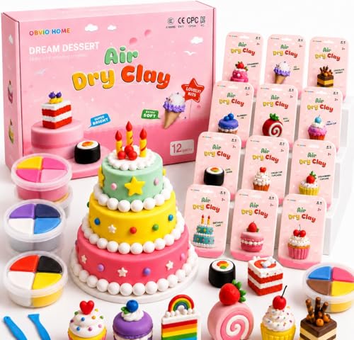 Air Dry Clay for Kids - 12 Dream Dessert Designs Modeling Clay Kit - Model Sculpting Set, Ultra Soft Safe & Non-Sticky | DIY Crafts, School Projects & Party Favors for Boys & Girls