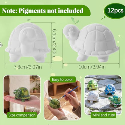 Ferrochef 12 Pack Paint Your Own Ceramic Turtle DIY Craft Kits Unpainted Ceramic Turtle Bisque 3D Paintable Animal Figurines Art DIY Party Favors for Home, Classroom Birthday Parties - style: Turtle