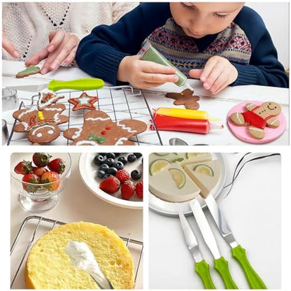 Cake Cream Spatulas, 3 Pieces of Cake Angled Spatula with Stainless Steel, Professional Cake Decorating, Pastry & Baking, Icing Frosting Cream Chocolate Cake Spatula (3 Pcs Green) - color: 3 Pcs Green
