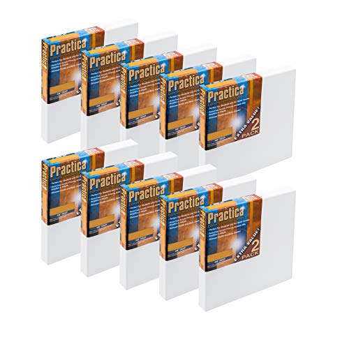 Practica Economy Stretched Cotton Canvas 20-Pack, 8x8 - Acid-Free Acrylic Primed Canvas for Acrylics, Pastels, Graphite, & More! - size: 8" x 8"