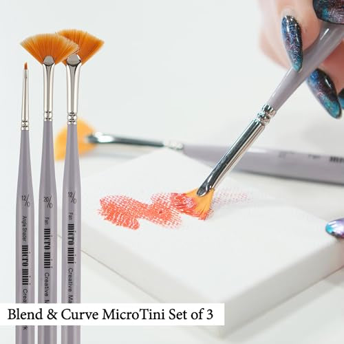 Creative Mark 3 Piece Micro Detail Paint Brush Set, Mini Paintbrushes for Acrylic, Watercolor, Oil, Face, Nail, Scale Model Painting & Line Drawing - size: Blend & Curve Set (3 Piece)