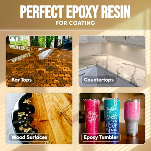 CRAFT RESIN Table Top Epoxy Resin Kit 2 Gallon – Ultra Clear, High-Gloss, UV & Scratch Resistant Finish, Bubble-Free, Self-Leveling & Food Safe. Best For Countertops, Bar Tops, Tumblers & Wood Coating - size: 2 Gallons