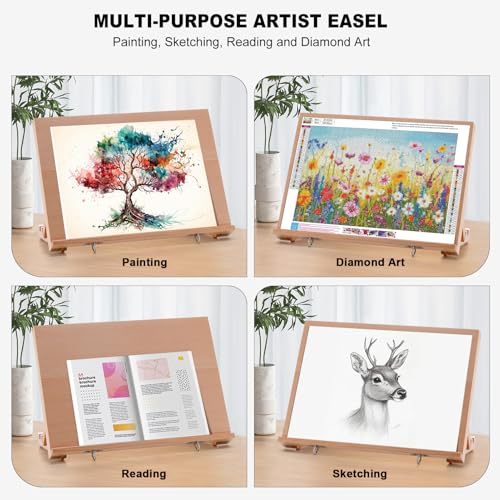 16.5"x12" Beechwood Tabletop Easel with Paint and Sketch Papers,Mask Tape | Portable Adjustable Art Easel with Detachable Strap, Drawing Board for Painting, Sketching and Diamond Art - style: A3