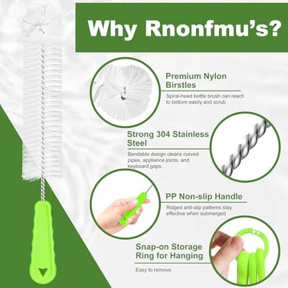 Rnoafmu Bottle Brush Cleaner Set of 3, 14 in Long Handle Water Bottle & 13 in Straw Cleaner Brush for Tumblers,Sports Bottles,Coffee Jugs & Pitchers