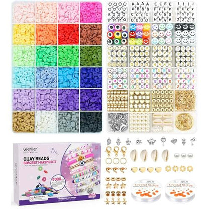 Gionlion Clay Beads Bracelet Making Kit, Pack 2 Boxes Preppy Letter Spacer Beads and Charms Kit for Friendship Jewelry Making, Arts and Crafts Gifts for Girls Ages 8-12 - style: Bright Pro