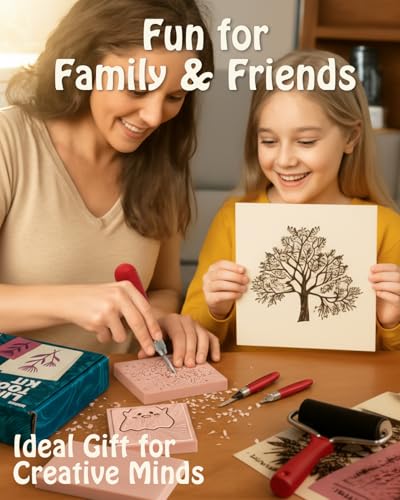 Linocut Tools Block Printing Kit: Deluxe Stamp Carving Printmaking Kit Supplies with Inks, Rubber Blocks, Linoleum Cutters, Brayer, Tracing Papers for Beginners DIY Hobby Gift - color: Multicolor(6 Color Version)
