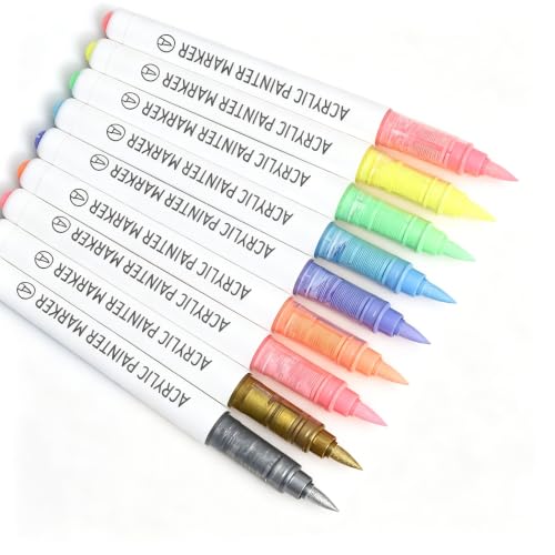 languo Acrylic Paint Markers, 9 Dopamine Series A Colors Acrylic Paint Pens, Soft Brush Tip Marker with Water Based Ink for Rock Painting, Wood, Glass, Fabric, DIY Art and Craft - color: Dopamine Series A