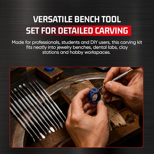 Rahish Tools Stainless Steel Wax Carver Tool Set, Double Ended Complete Carving Kit with Textured Grip for DIY, Clay, Dental Wax, Jewelry, Sculpting, Modeling, Pottery & Fine Detailing Works - 12 pcs