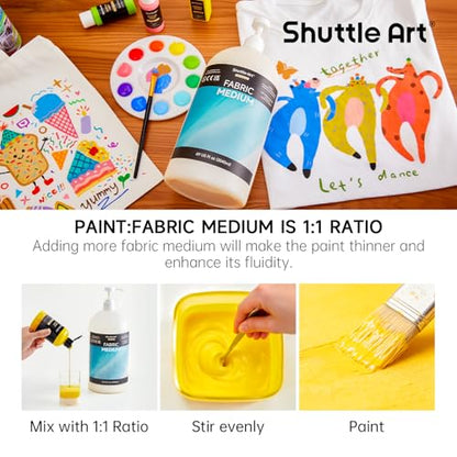 Shuttle Art Fabric Medium, 69 oz /2040ml Professional Textile Medium with Pump for Fabric Painting, Improve Acrylic & Fabric Paint Adhesion, Softness, Vibrancy, Prevent Fading, Ideal for T-Shirts,Shoes,Jeans,Bags - size: 69 Fl Oz (Pack of 1)