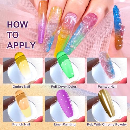 Gradient Painting Gel, 9 Colors Ombre Gel Nail Polish Glazed Colors for Pigment Pat Aura Nails French Manicure Soak Off UV Long-lasting High-glossy Home Nail Salon Dopamine Fructose - color: Dopamine Fructose