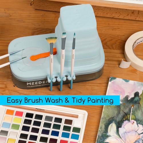 MEEDEN Portable Paint Brush Cleaner: Paint Brush Rinser with Drain for Acrylic, Watercolor & Water-Based Paints - 5-Slot Silicone Brush Washer & Holder, Blue - color: Blue